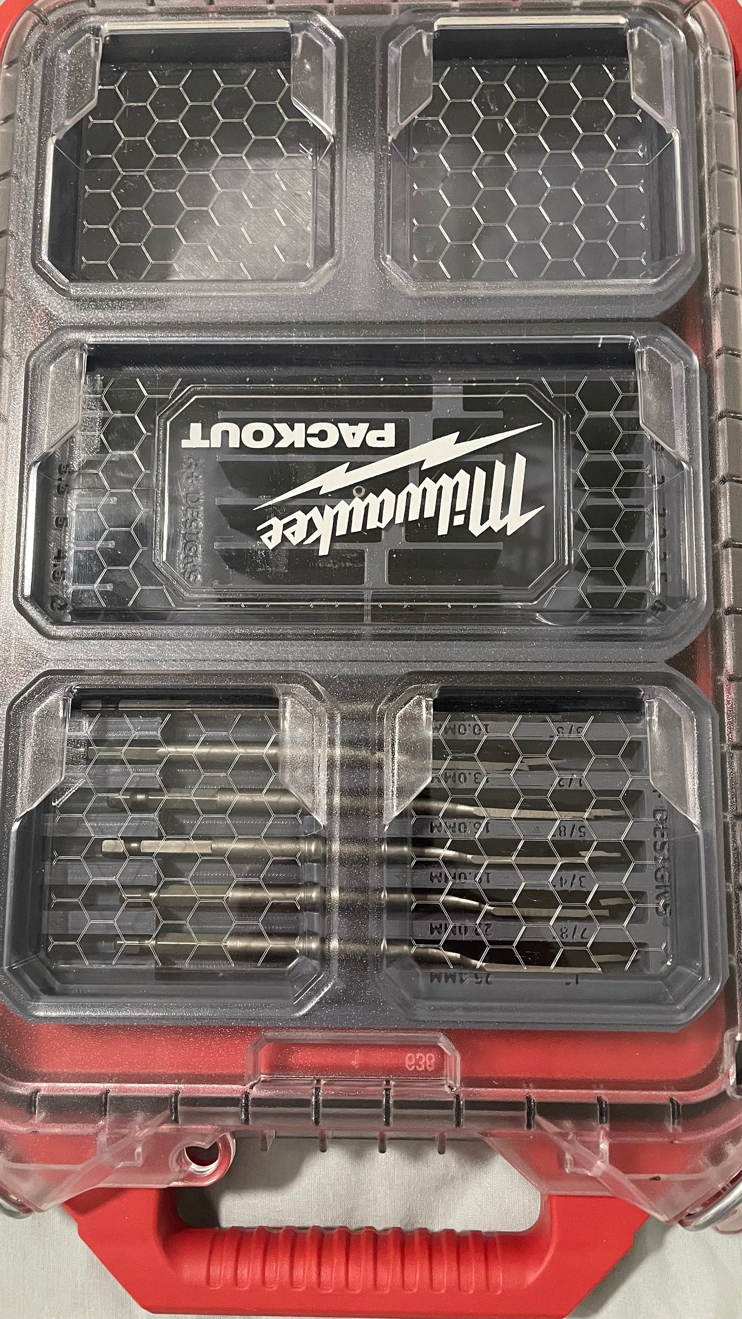 Milwaukee Packout slim bin divider for spade / paddle bits Metric or Imperial 10,13,16,19,22,25mm - 3/8, 1/2, 5/8, 3/4, 7/8, 1" 48270147