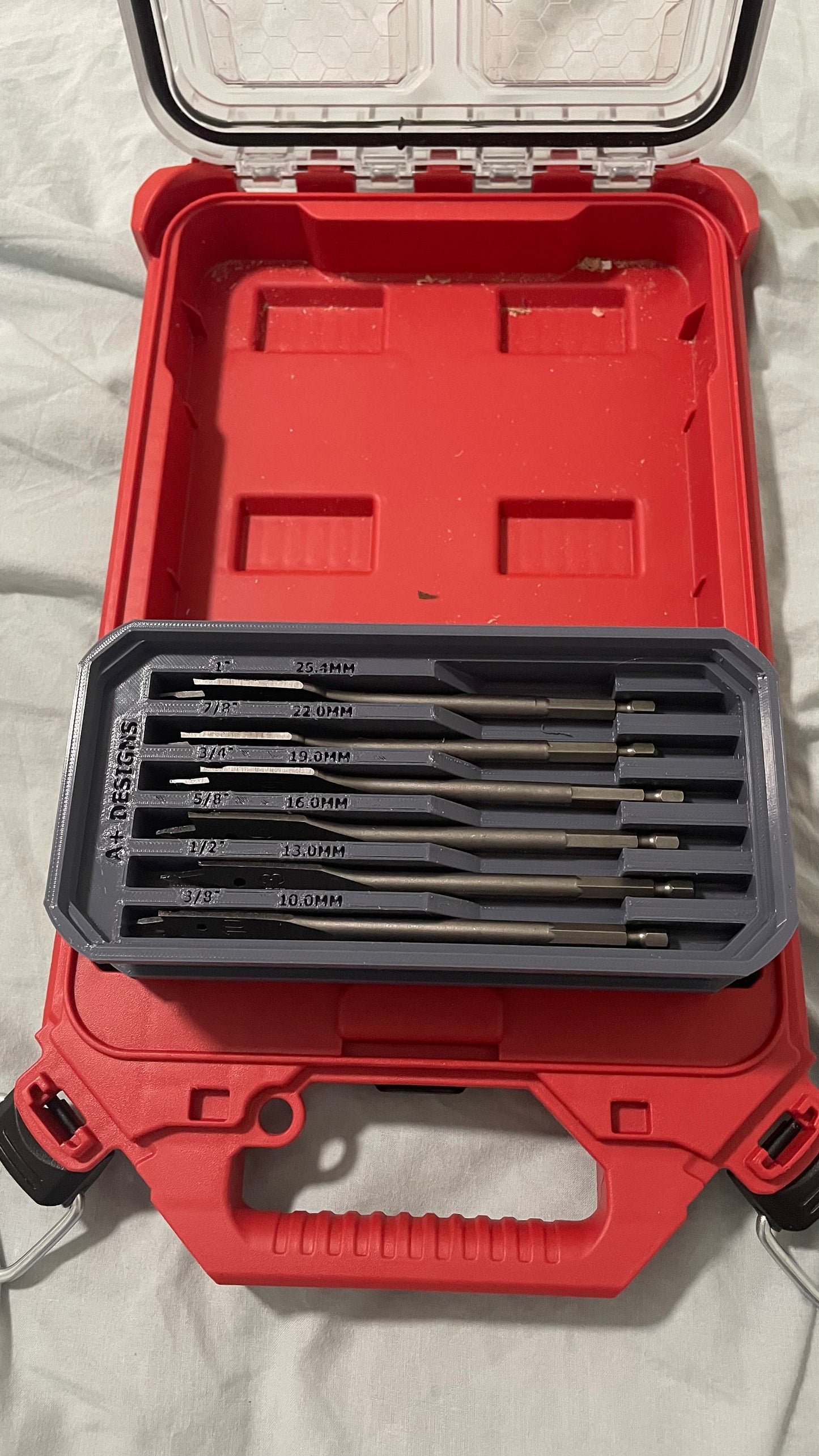 Milwaukee Packout slim bin divider for spade / paddle bits Metric or Imperial 10,13,16,19,22,25mm - 3/8, 1/2, 5/8, 3/4, 7/8, 1" 48270147