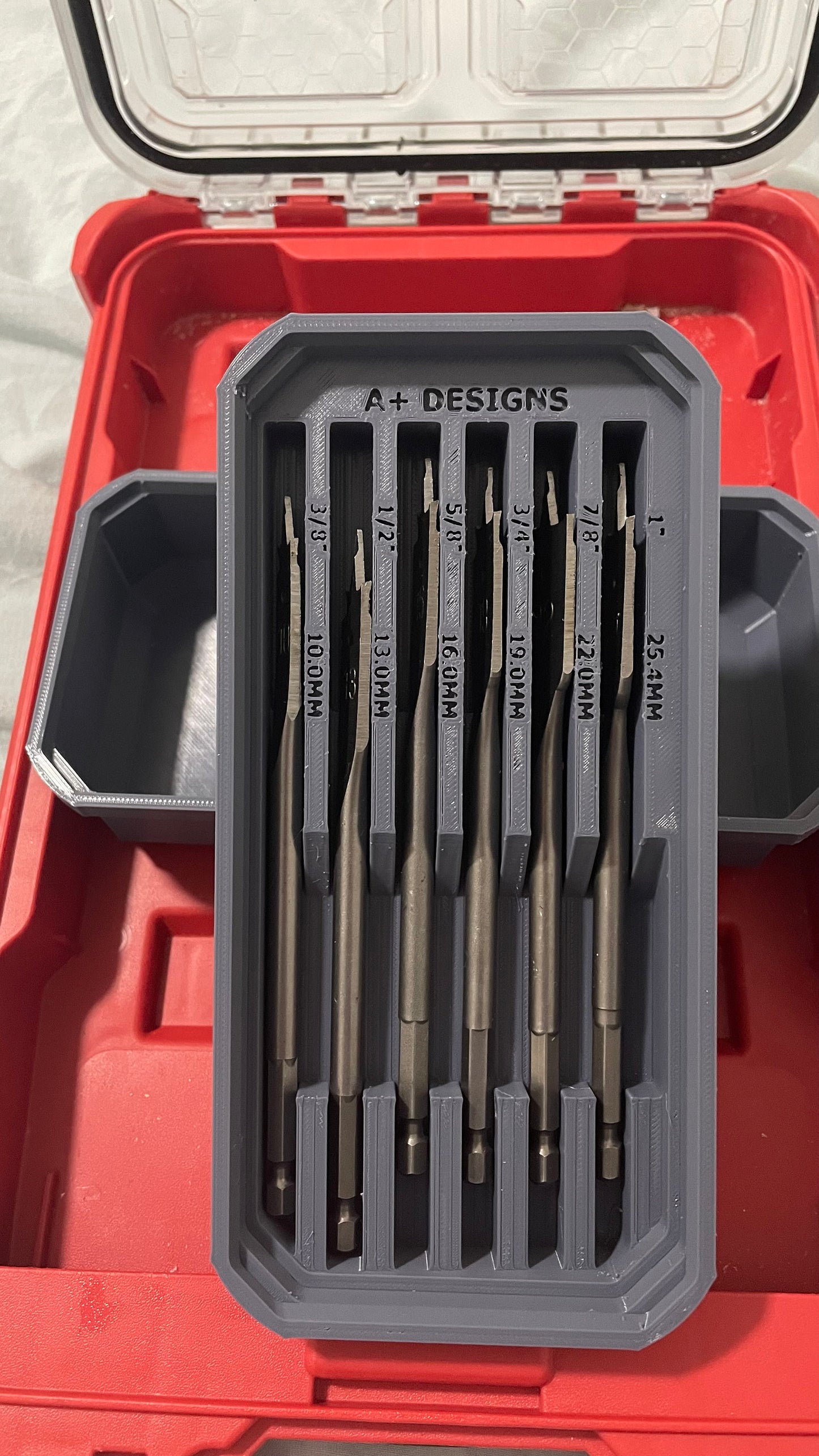 Milwaukee Packout slim bin divider for spade / paddle bits Metric or Imperial 10,13,16,19,22,25mm - 3/8, 1/2, 5/8, 3/4, 7/8, 1" 48270147