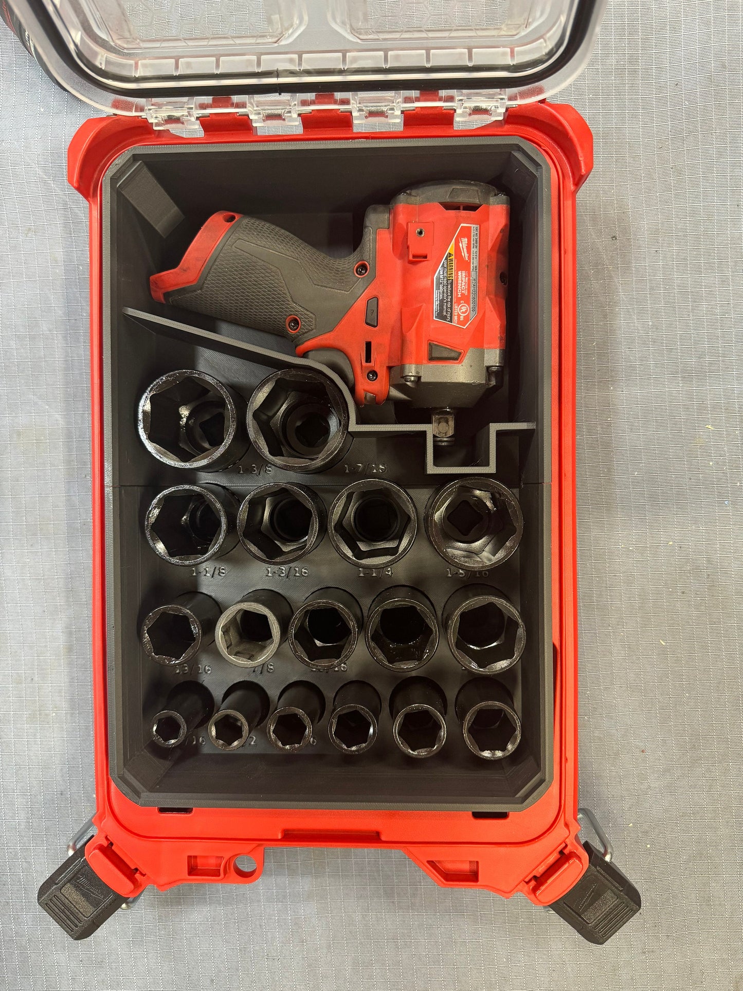 Imperial / SAE Milwaukee Packout Full size Deep Impact Socket storage bin with M12 1/2' Wrench storage 49-66-7093 / 2555P-20