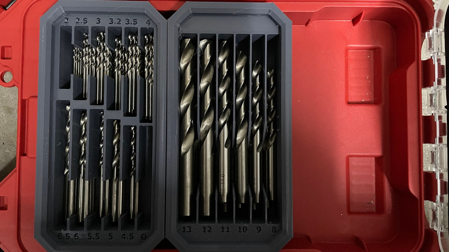 2 Milwaukee Packout slim bin dividers for Drill Bits in either Metric or Imperial