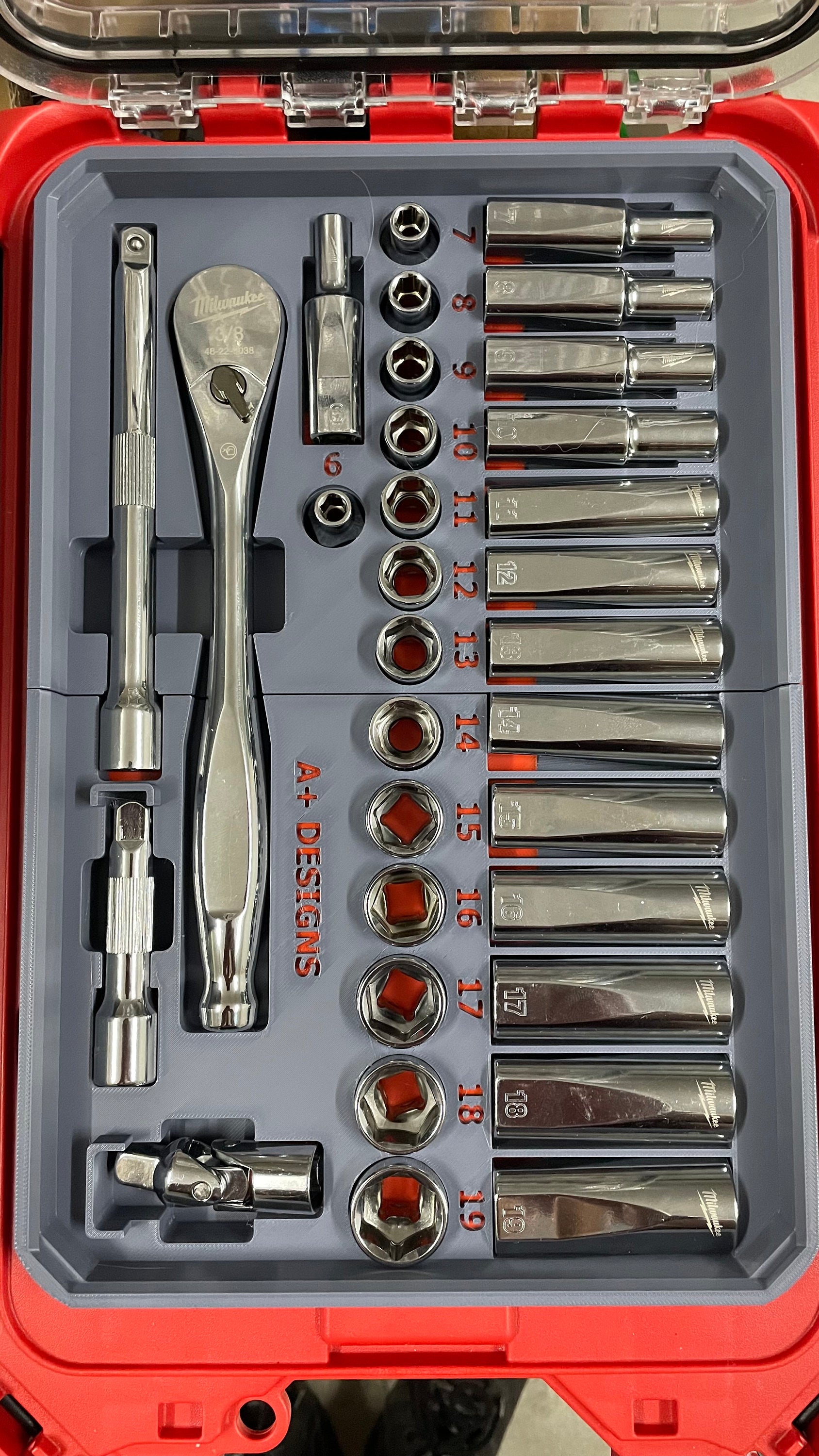 3D printed Packout insert for 3/8 Metric & SAE socket set for 48-22-9508 48-22-9408 Milwaukee Packout