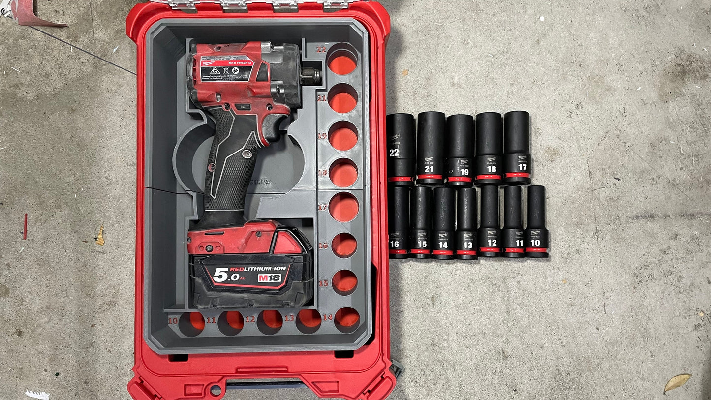 STL ONLY*** Milwaukee Packout Bin for Stubby Impact FIW2F12 / FIW2P12 (2855-20 / 2885P-20) with Metric Deep Impact socket set 49667054 ***
