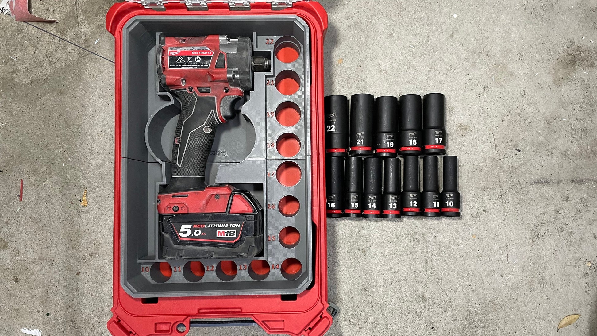 STL ONLY*** Milwaukee Packout Bin for Stubby Impact FIW2F12 / FIW2P12 (2855-20 / 2885P-20) with Metric Deep Impact socket set 49667054 ***