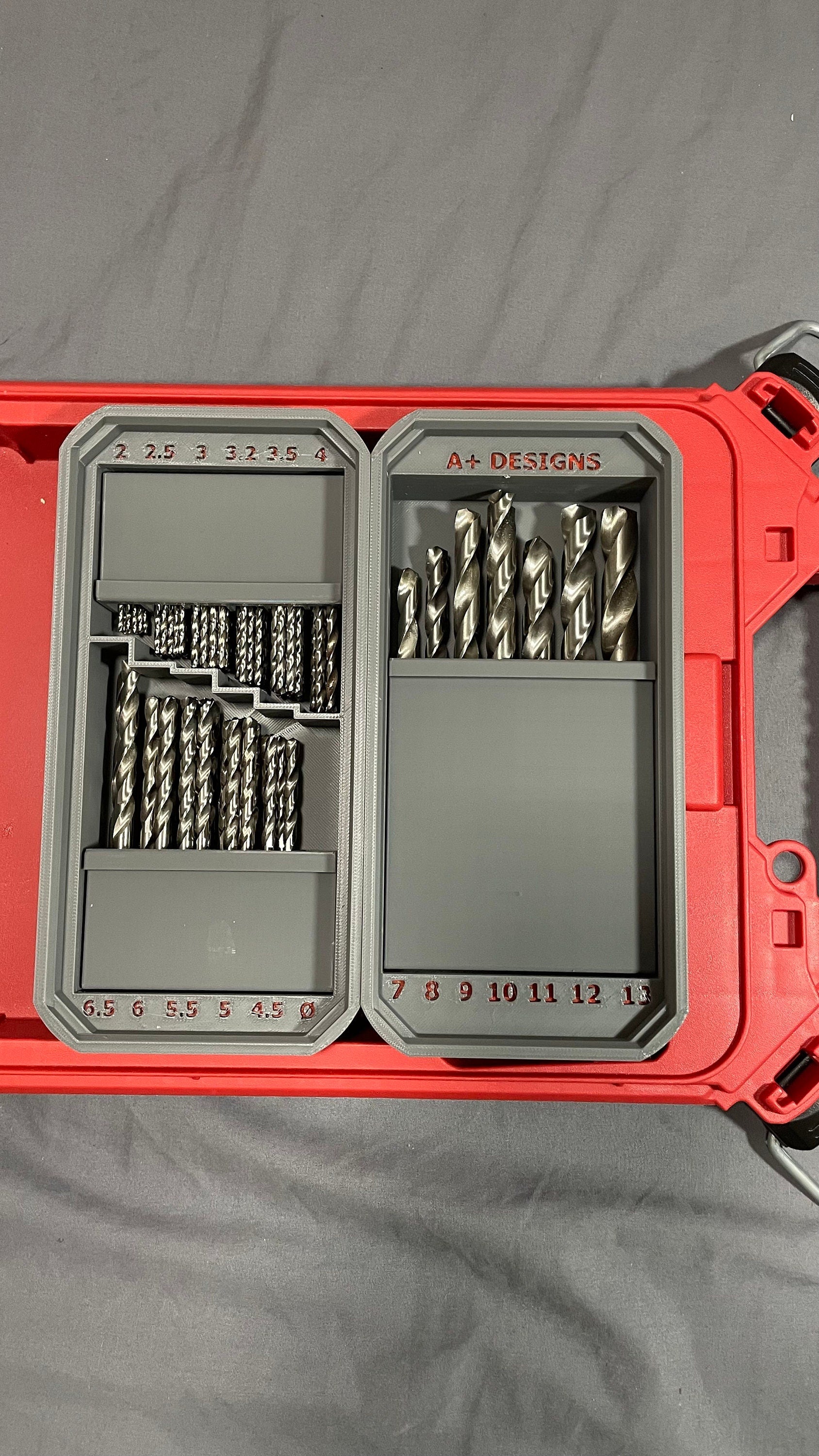 Milwaukee Packout Slim bins with flip out Metric Drill bit holders