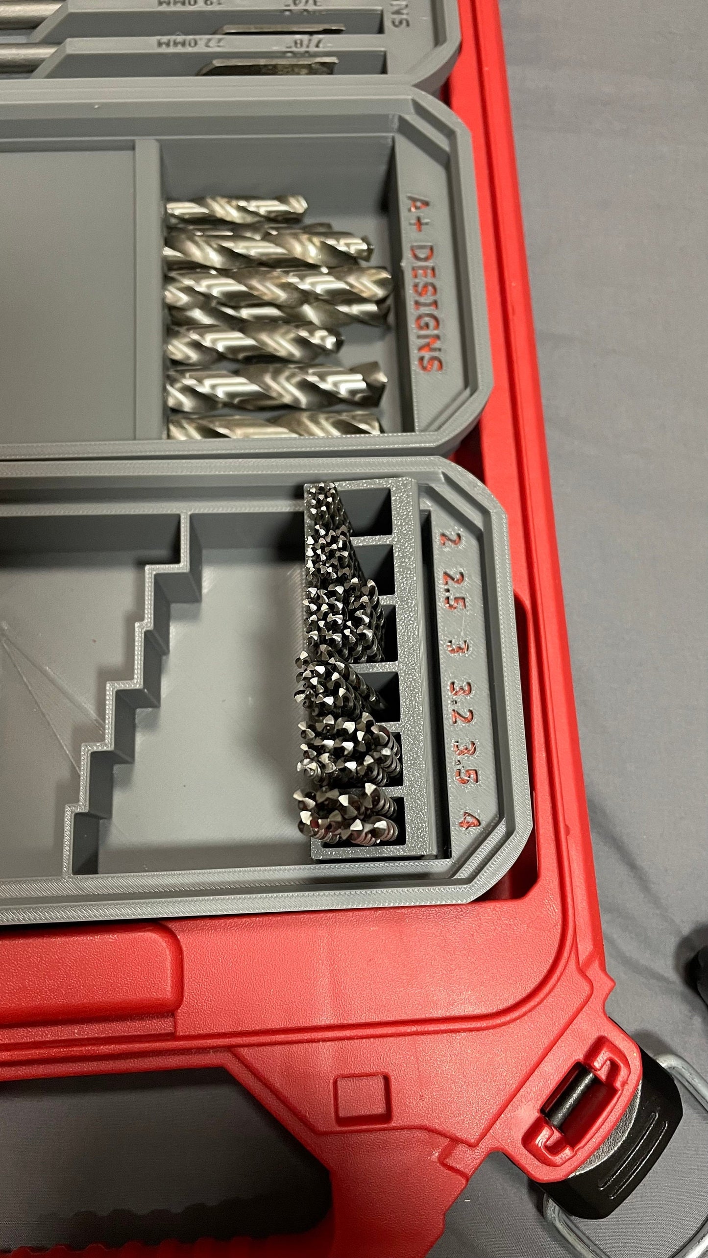 Milwaukee Packout Slim bins with flip out Metric Drill bit holders