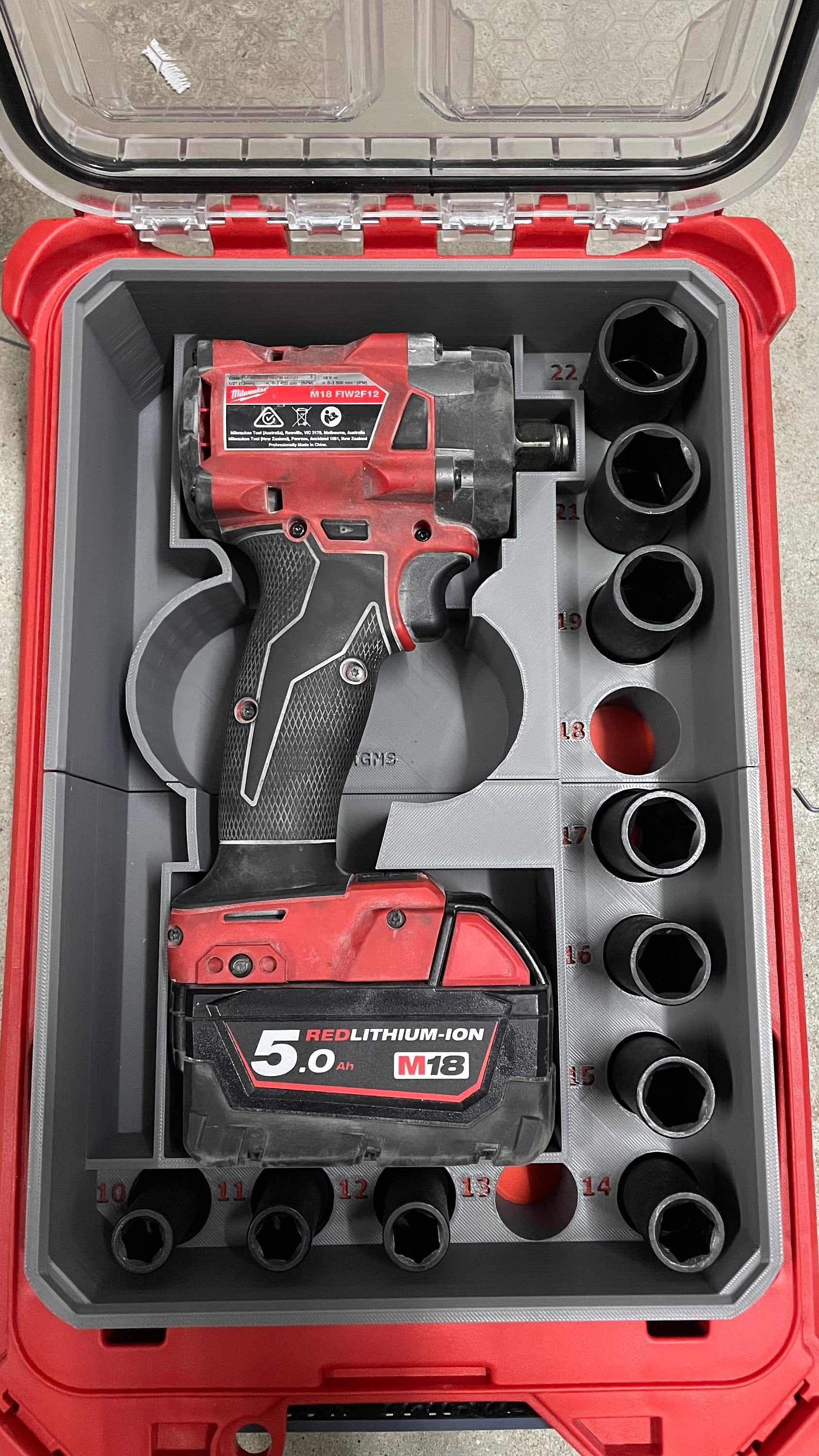 STL ONLY*** Milwaukee Packout Bin for Stubby Impact FIW2F12 / FIW2P12 (2855-20 / 2885P-20) with Metric Deep Impact socket set 49667054 ***