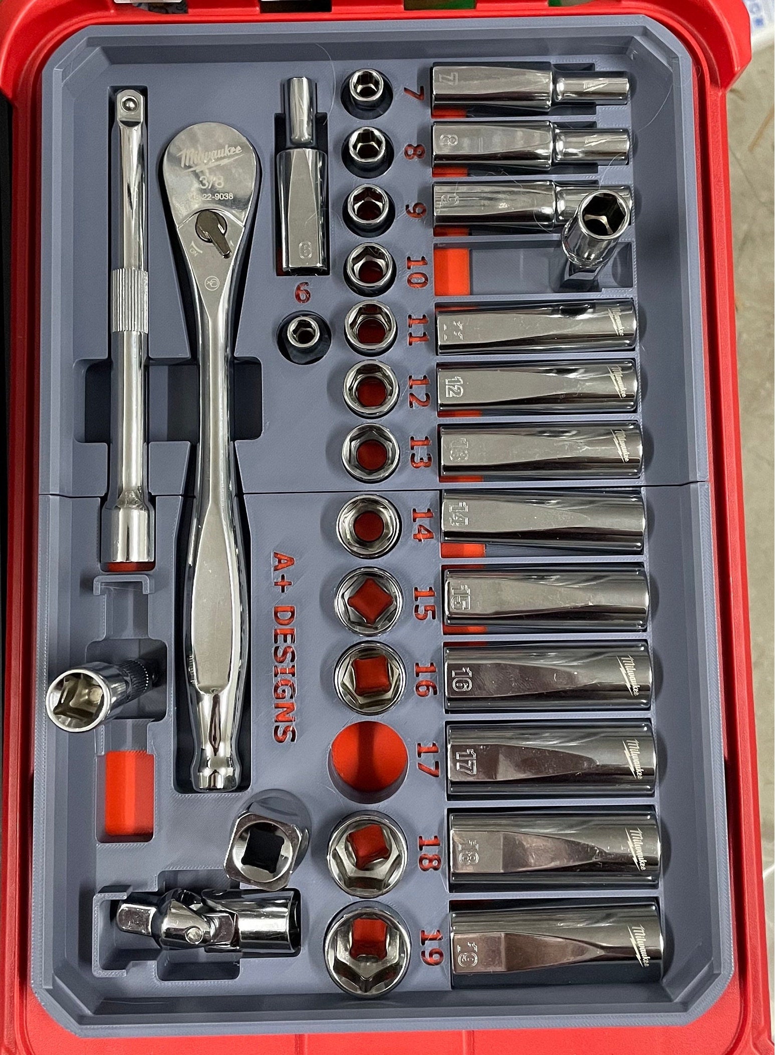 3D printed Packout insert for 3/8 Metric & SAE socket set for 48-22-9508 48-22-9408 Milwaukee Packout