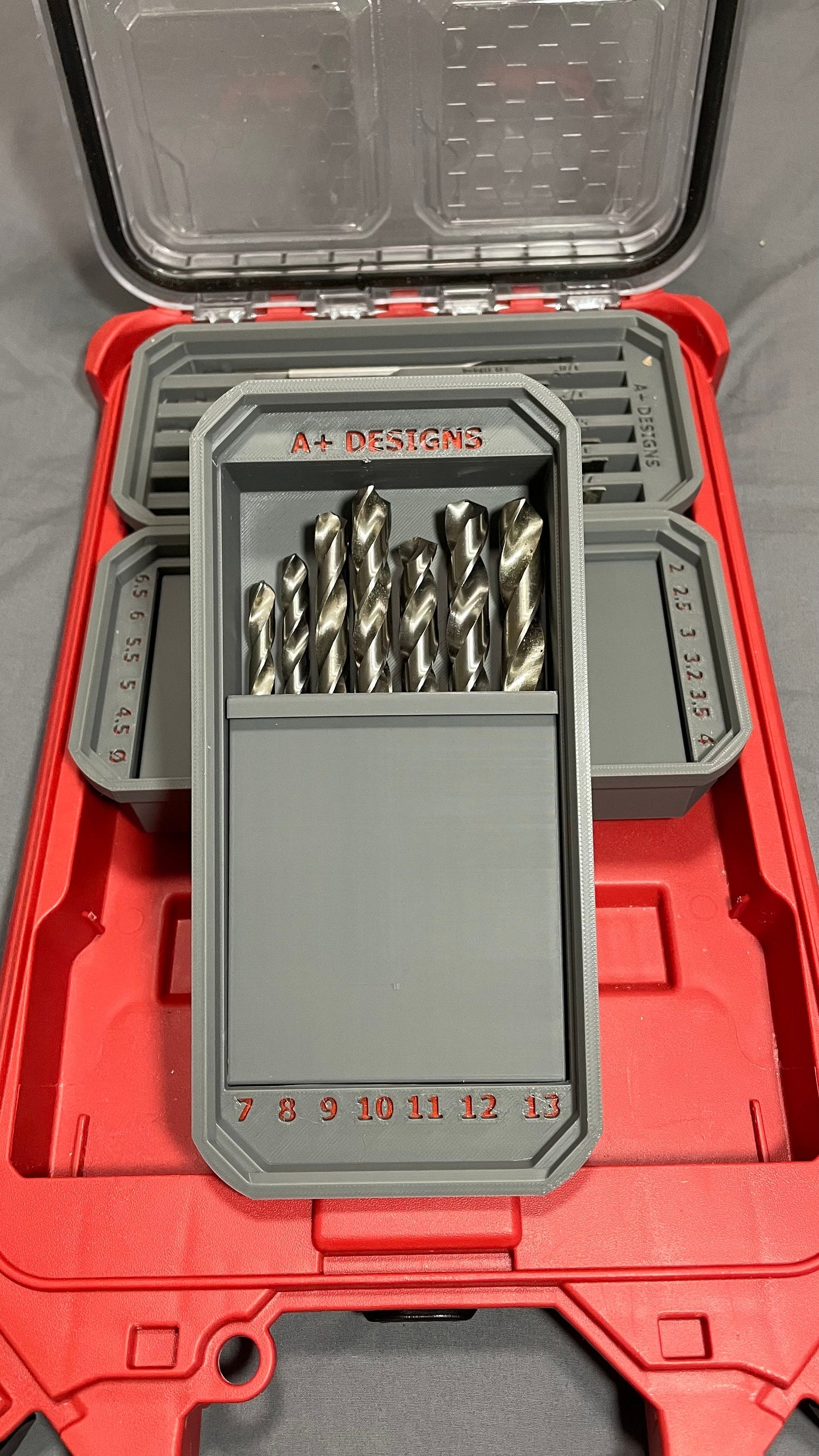 Milwaukee Packout Slim bins with flip out Metric Drill bit holders