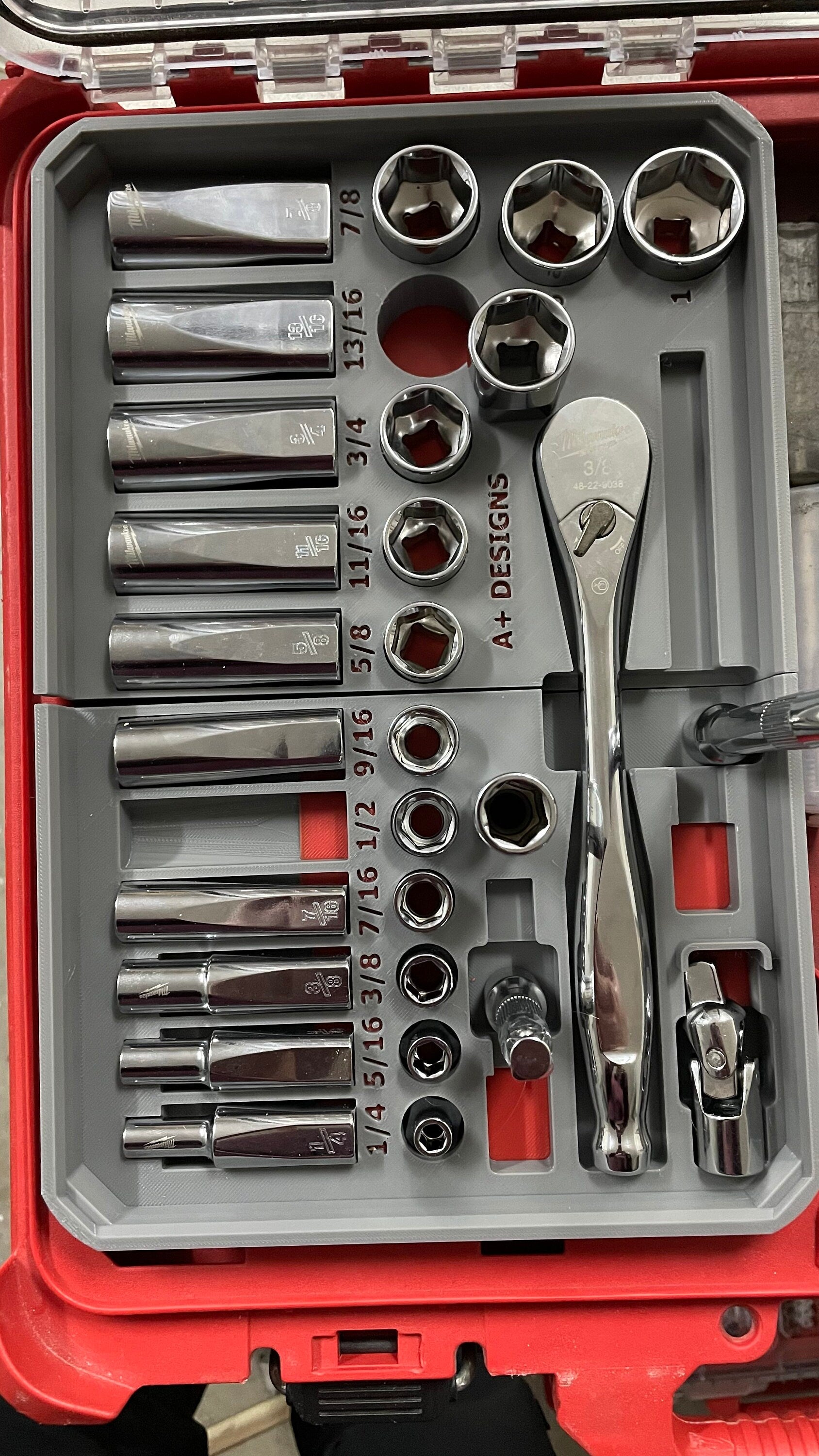 3D printed Packout insert for 3/8 Metric & SAE socket set for 48-22-9508 48-22-9408 Milwaukee Packout