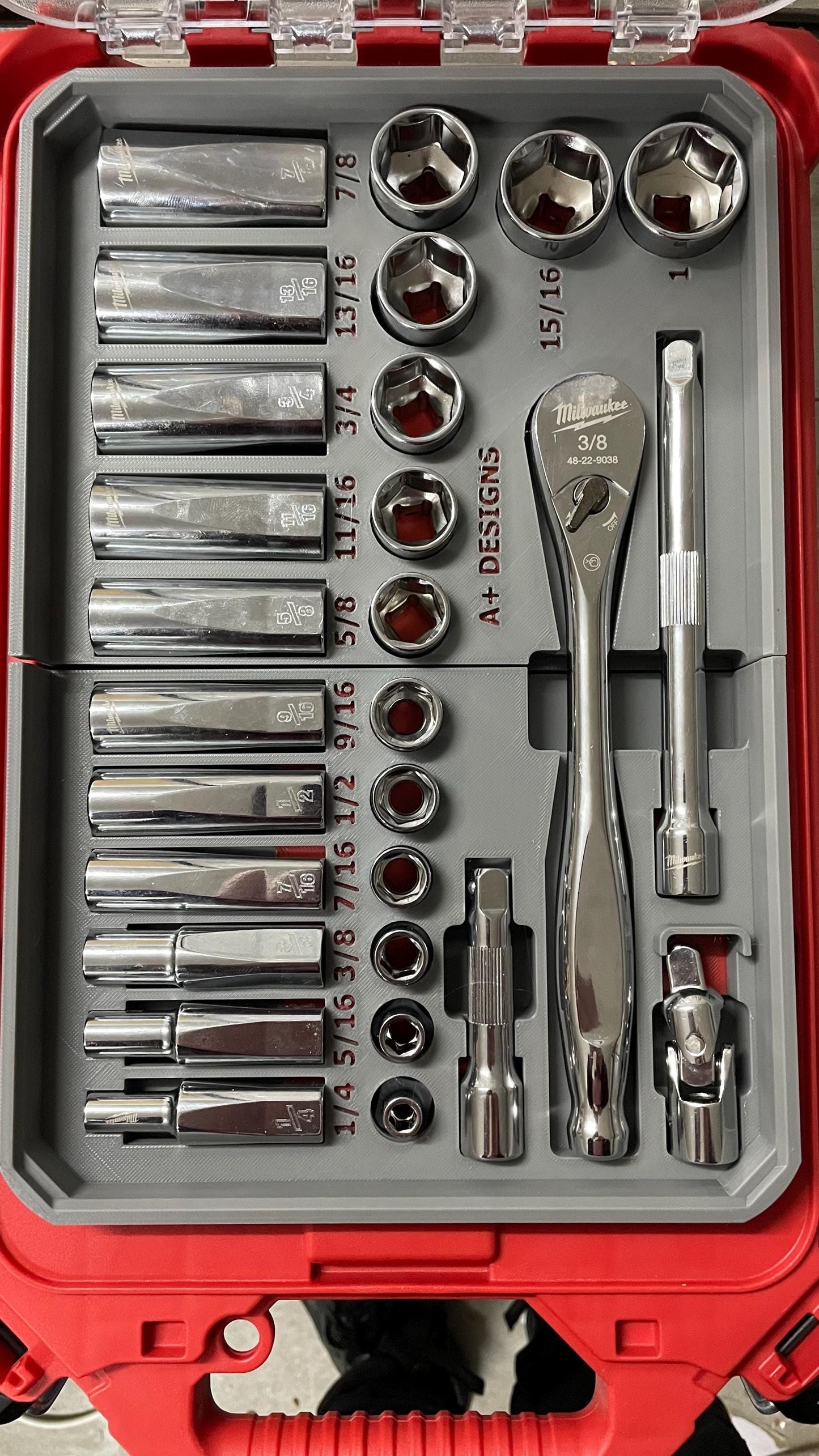 STL*** Packout insert for 3/8 SAE socket set for 48-22-9408 Milwaukee Packout*** STL Only