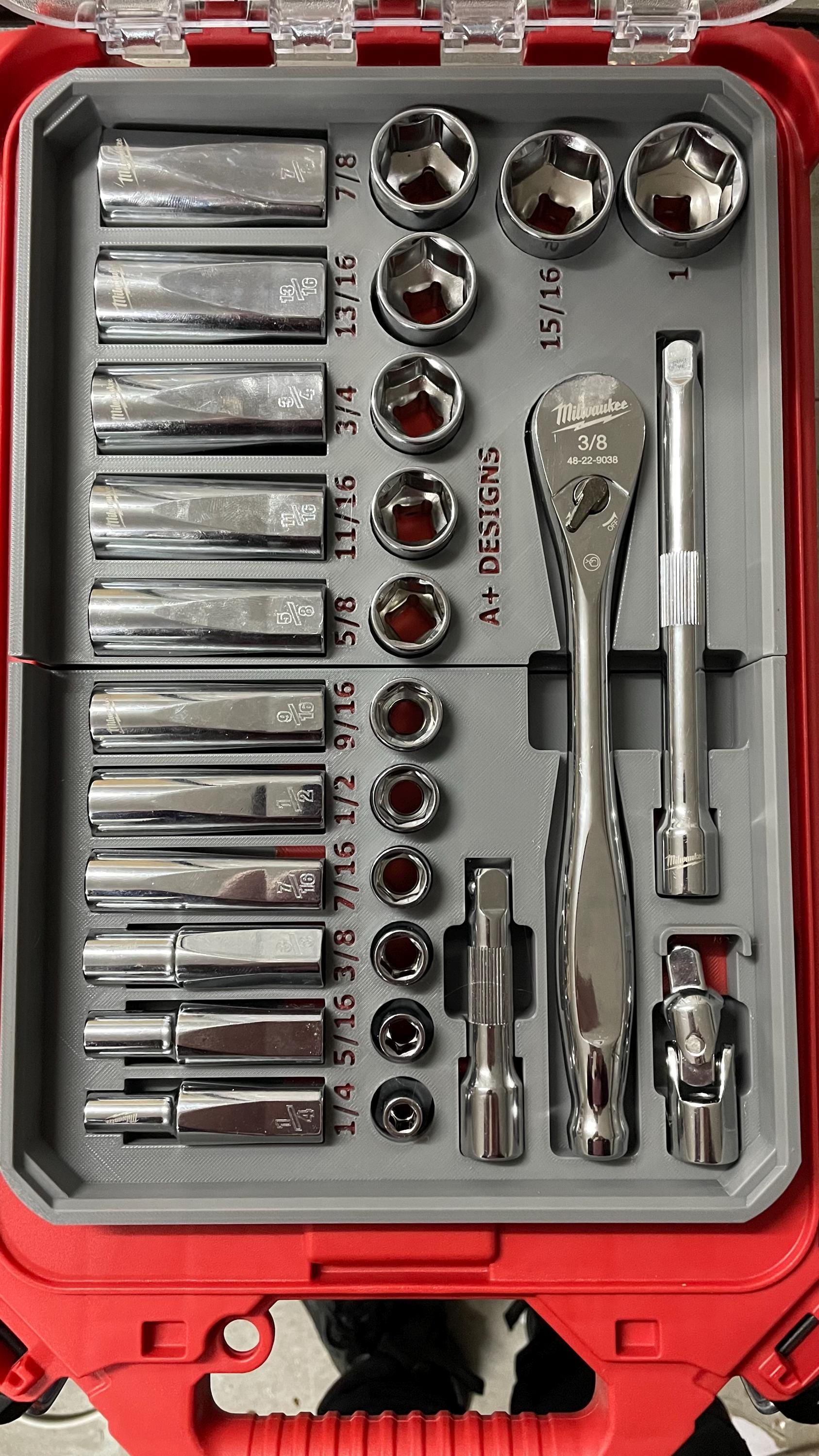 STL*** Packout insert for 3/8 SAE socket set for 48-22-9408 Milwaukee Packout*** STL Only