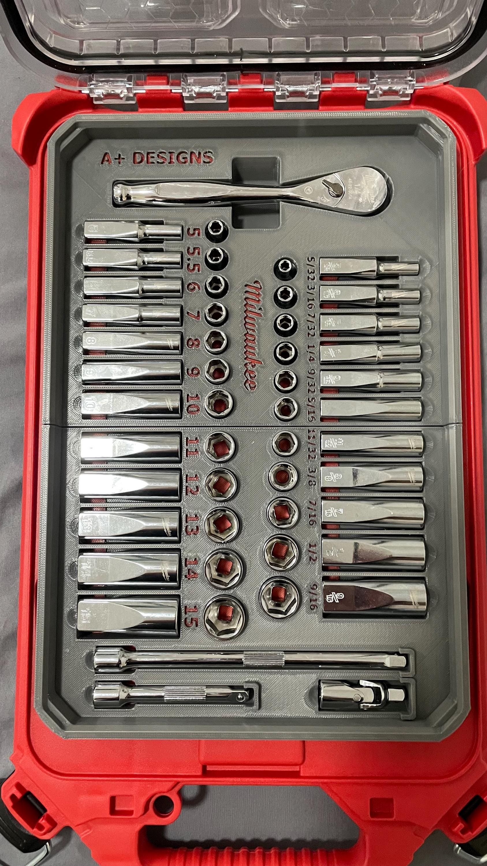 3D printed Milwaukee Compact Packout 1/4 socket set 48-22-9004 holder