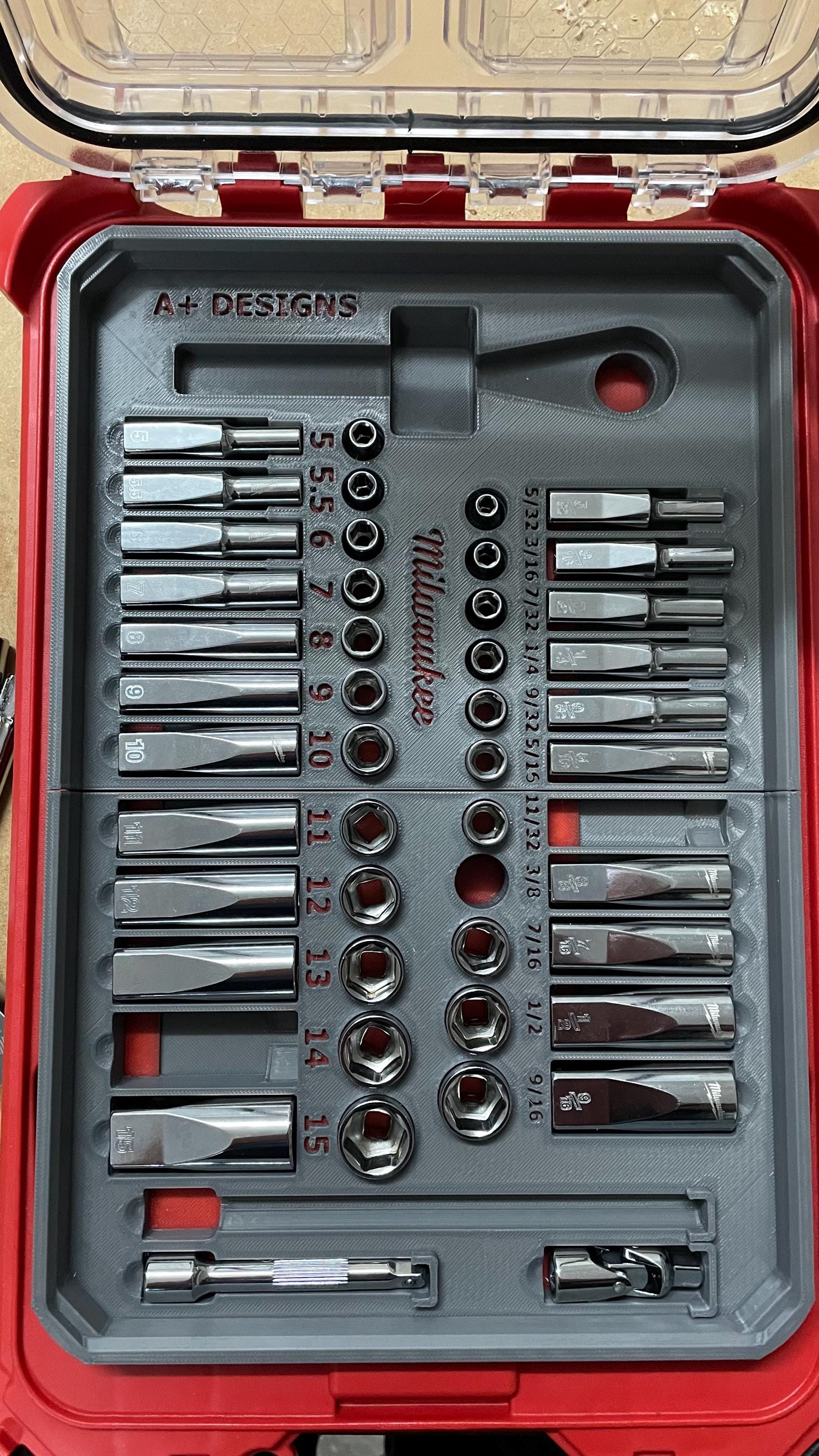 3D printed Milwaukee Compact Packout 1/4 socket set 48-22-9004 holder