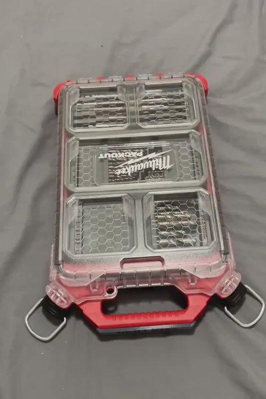 Milwaukee Packout Slim bins with flip out Metric Drill bit holders